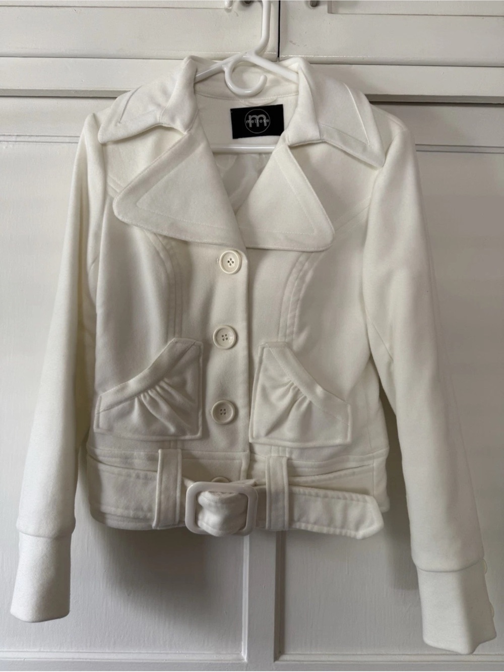 Melrose White Women's Belted Peacoat Jacket Sz XS